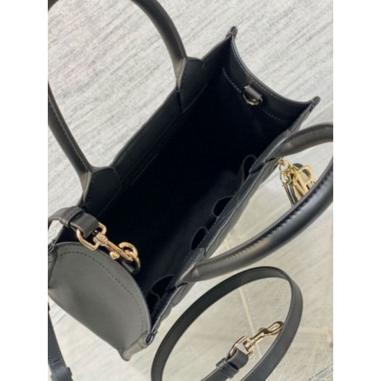 Fake Dior Small Book Tote Bag with Strap Black Macrocannage Calfskin Replica