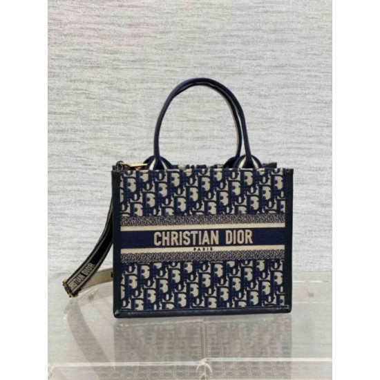 Replica Dior Small Book Tote Bag with Strap Blue Dior Oblique