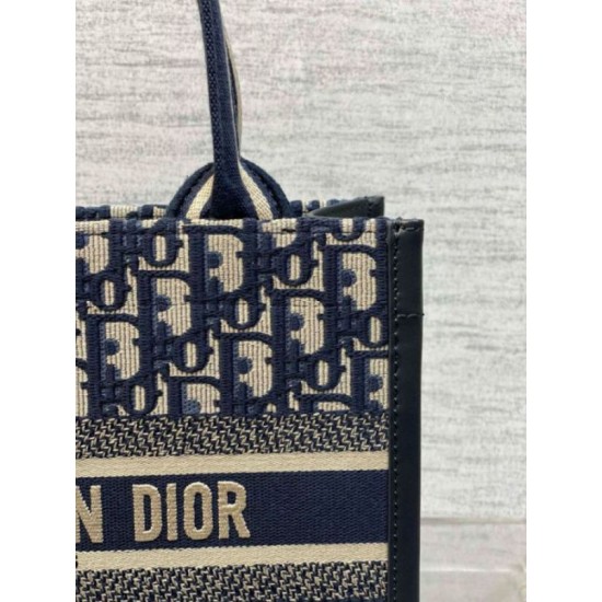 Replica Dior Small Book Tote Bag with Strap Blue Dior Oblique