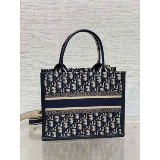 Replica Dior Small Book Tote Bag with Strap Blue Dior Oblique