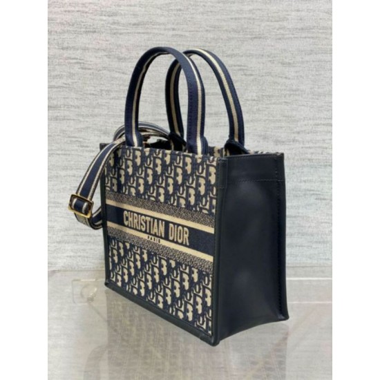 Replica Dior Small Book Tote Bag with Strap Blue Dior Oblique