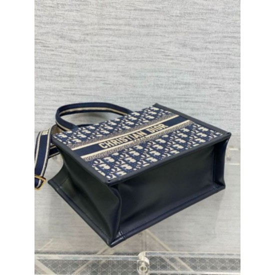 Replica Dior Small Book Tote Bag with Strap Blue Dior Oblique