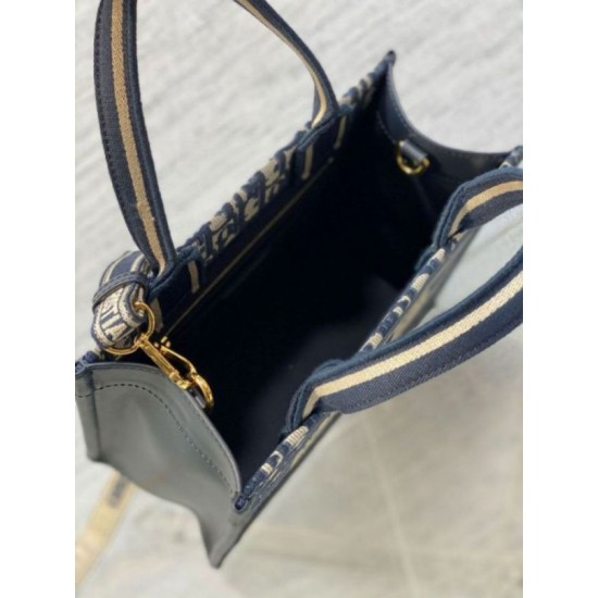 Replica Dior Small Book Tote Bag with Strap Blue Dior Oblique