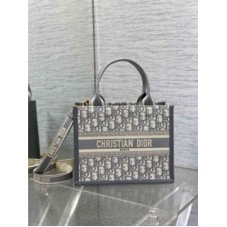 Fake Dior Small Book Tote Bag with Strap Grey Dior Oblique Replica