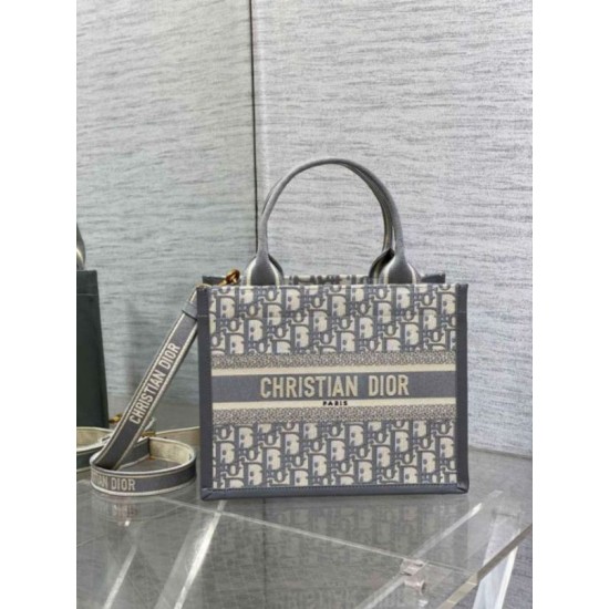 Fake Dior Small Book Tote Bag with Strap Grey Dior Oblique Replica