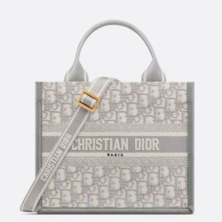 Fake Dior Small Book Tote Bag with Strap Grey Dior Oblique Replica