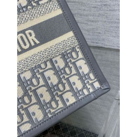 Fake Dior Small Book Tote Bag with Strap Grey Dior Oblique Replica