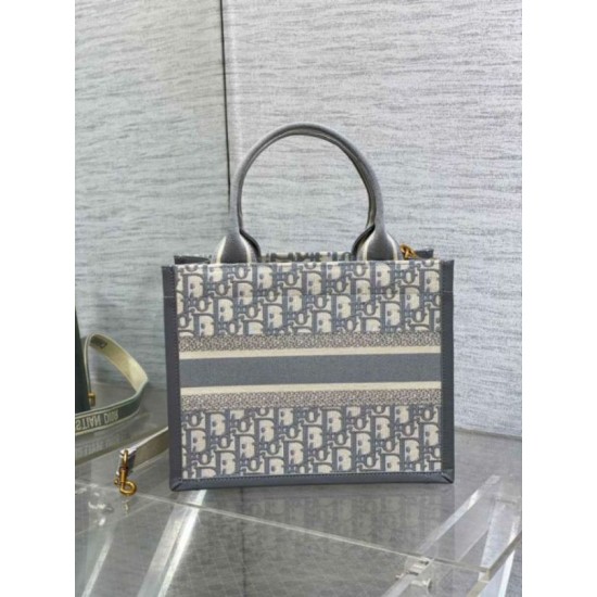 Fake Dior Small Book Tote Bag with Strap Grey Dior Oblique Replica