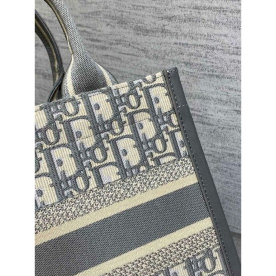 Fake Dior Small Book Tote Bag with Strap Grey Dior Oblique Replica