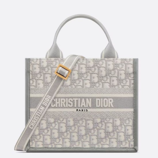Fake Dior Small Book Tote Bag with Strap Grey Dior Oblique Replica