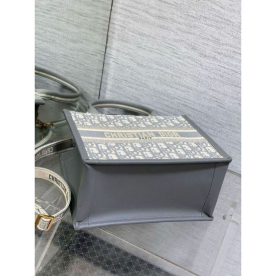 Fake Dior Small Book Tote Bag with Strap Grey Dior Oblique Replica
