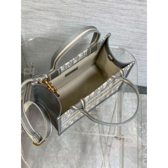 Fake Dior Small Book Tote Bag with Strap Grey Dior Oblique Replica
