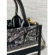 Replica Dior Small Book Tote Bag with Strap Plan de Paris Embroidery and Black Calfskin
