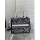 Fake Dior Small Book Tote Bag with Strap Toile de Jouy Reverse Embroidery and Blue Calfskin Replica