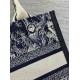 Fake Dior Small Book Tote Bag with Strap Toile de Jouy Reverse Embroidery and Blue Calfskin Replica