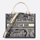 Fake Dior Small Book Tote Bag with Strap Toile de Jouy Reverse Embroidery and Blue Calfskin Replica