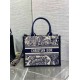 Fake Dior Small Book Tote Bag with Strap Toile de Jouy Sauvage Embroidery with Blue Calfskin Replica