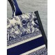 Fake Dior Small Book Tote Bag with Strap Toile de Jouy Sauvage Embroidery with Blue Calfskin Replica