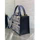 Fake Dior Small Book Tote Bag with Strap Toile de Jouy Sauvage Embroidery with Blue Calfskin Replica
