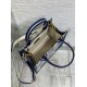 Fake Dior Small Book Tote Bag with Strap Toile de Jouy Sauvage Embroidery with Blue Calfskin Replica