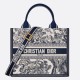 Fake Dior Small Book Tote Bag with Strap Toile de Jouy Sauvage Embroidery with Blue Calfskin Replica