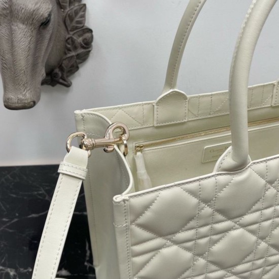 Replica Dior Medium Book Tote Bag with Strap White Macrocannage Calfskin