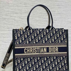 Replica Dior Medium Book Tote Bag with Strap Blue Dior Oblique
