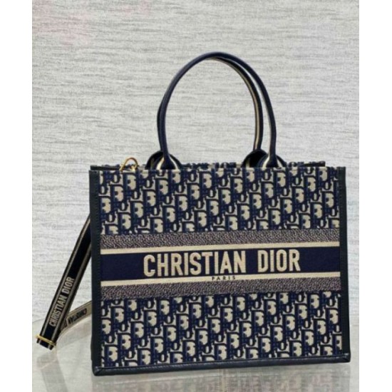 Replica Dior Medium Book Tote Bag with Strap Blue Dior Oblique