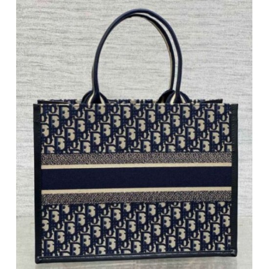 Replica Dior Medium Book Tote Bag with Strap Blue Dior Oblique