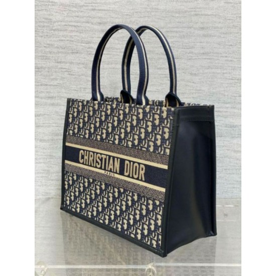 Replica Dior Medium Book Tote Bag with Strap Blue Dior Oblique