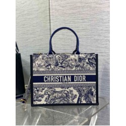 Replica Dior Medium Book Tote Bag with Strap Blue Toile de Jouy Sauvage Embroidery