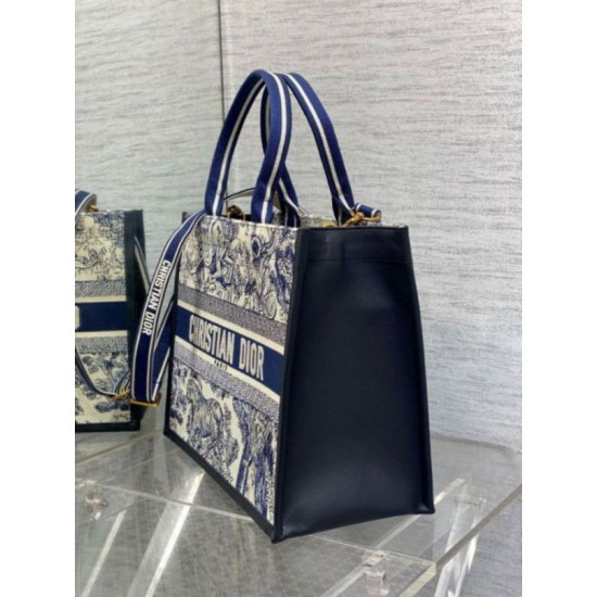 Replica Dior Medium Book Tote Bag with Strap Blue Toile de Jouy Sauvage Embroidery