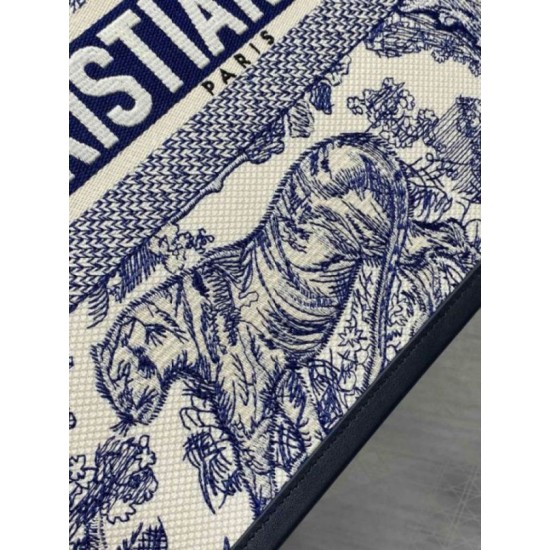 Replica Dior Medium Book Tote Bag with Strap Blue Toile de Jouy Sauvage Embroidery