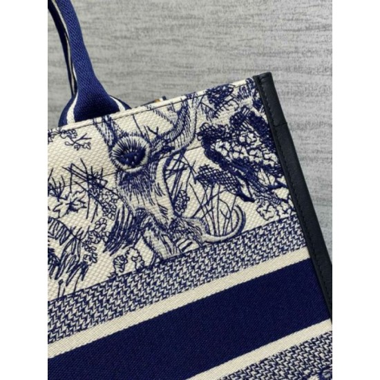 Replica Dior Medium Book Tote Bag with Strap Blue Toile de Jouy Sauvage Embroidery