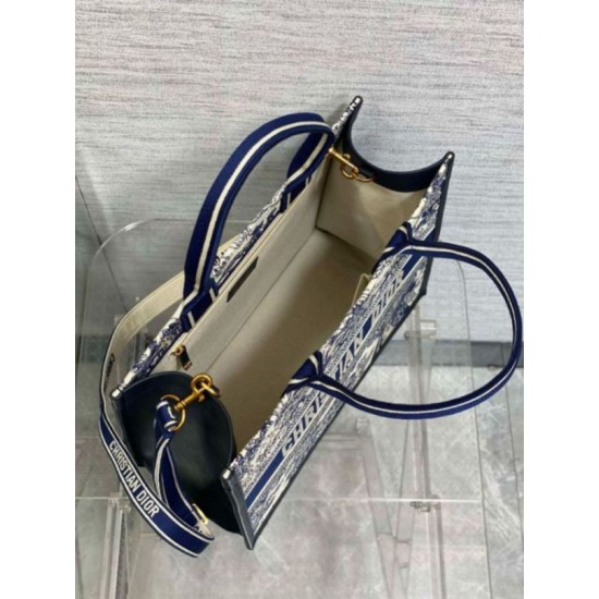 Replica Dior Medium Book Tote Bag with Strap Blue Toile de Jouy Sauvage Embroidery