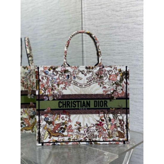 Fake Dior Large Book Tote Bag Dior 4 Saisons Automne Soleil Embroidery Replica