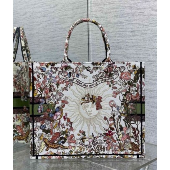 Fake Dior Large Book Tote Bag Dior 4 Saisons Automne Soleil Embroidery Replica