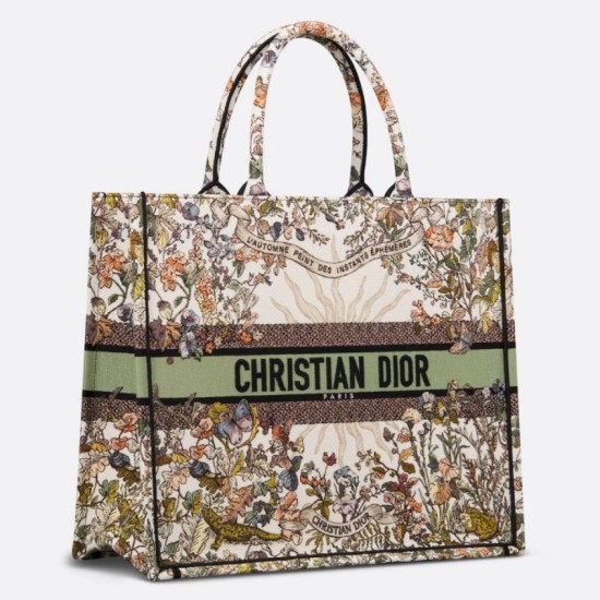 Fake Dior Large Book Tote Bag Dior 4 Saisons Automne Soleil Embroidery Replica