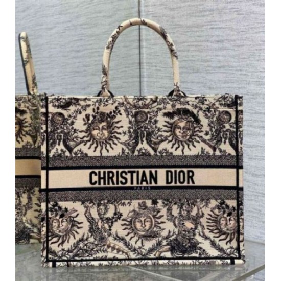 Fake Dior Large Book Tote Bag Beige Toile de Jouy Soleil Embroidery Replica