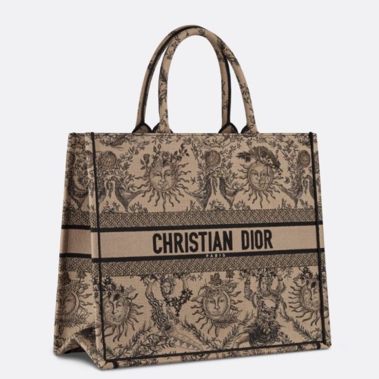 Fake Dior Large Book Tote Bag Beige Toile de Jouy Soleil Embroidery Replica