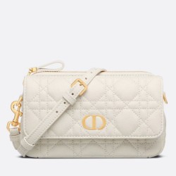 Replica Dior Caro Pouch White Cannage Calfskin