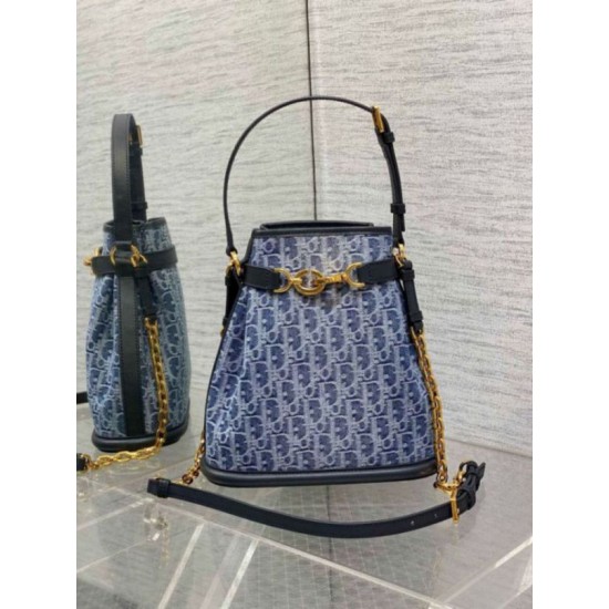 Replica Dior C'est Medium Bag Blue Denim Oblique Jacquard