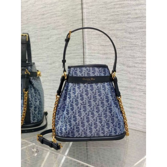 Replica Dior C'est Medium Bag Blue Denim Oblique Jacquard