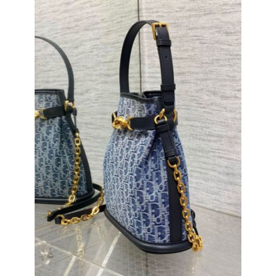 Replica Dior C'est Medium Bag Blue Denim Oblique Jacquard