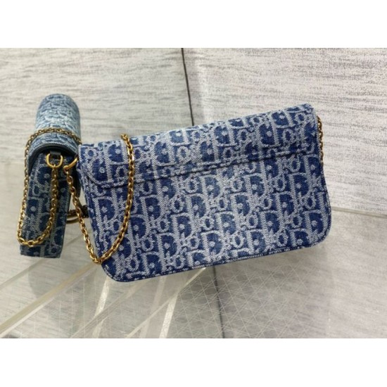 Replica Dior Saddle Chain Pouch Blue Denim Oblique Jacquard