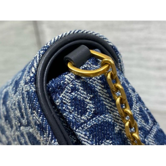 Replica Dior Saddle Chain Pouch Blue Denim Oblique Jacquard