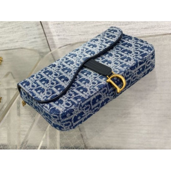 Replica Dior Saddle Chain Pouch Blue Denim Oblique Jacquard