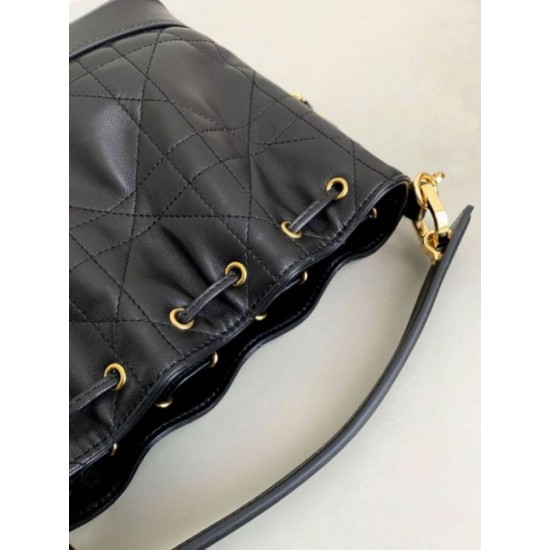 Replica Dior Small Jolie Bucket Bag Black Macrocannage Lambskin