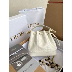 Fake Dior Small Jolie Bucket Bag White Macrocannage Lambskin Replica