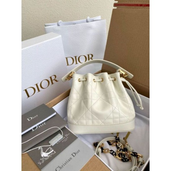 Fake Dior Small Jolie Bucket Bag White Macrocannage Lambskin Replica